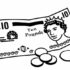 Illustration of a £10 note with a few coins.